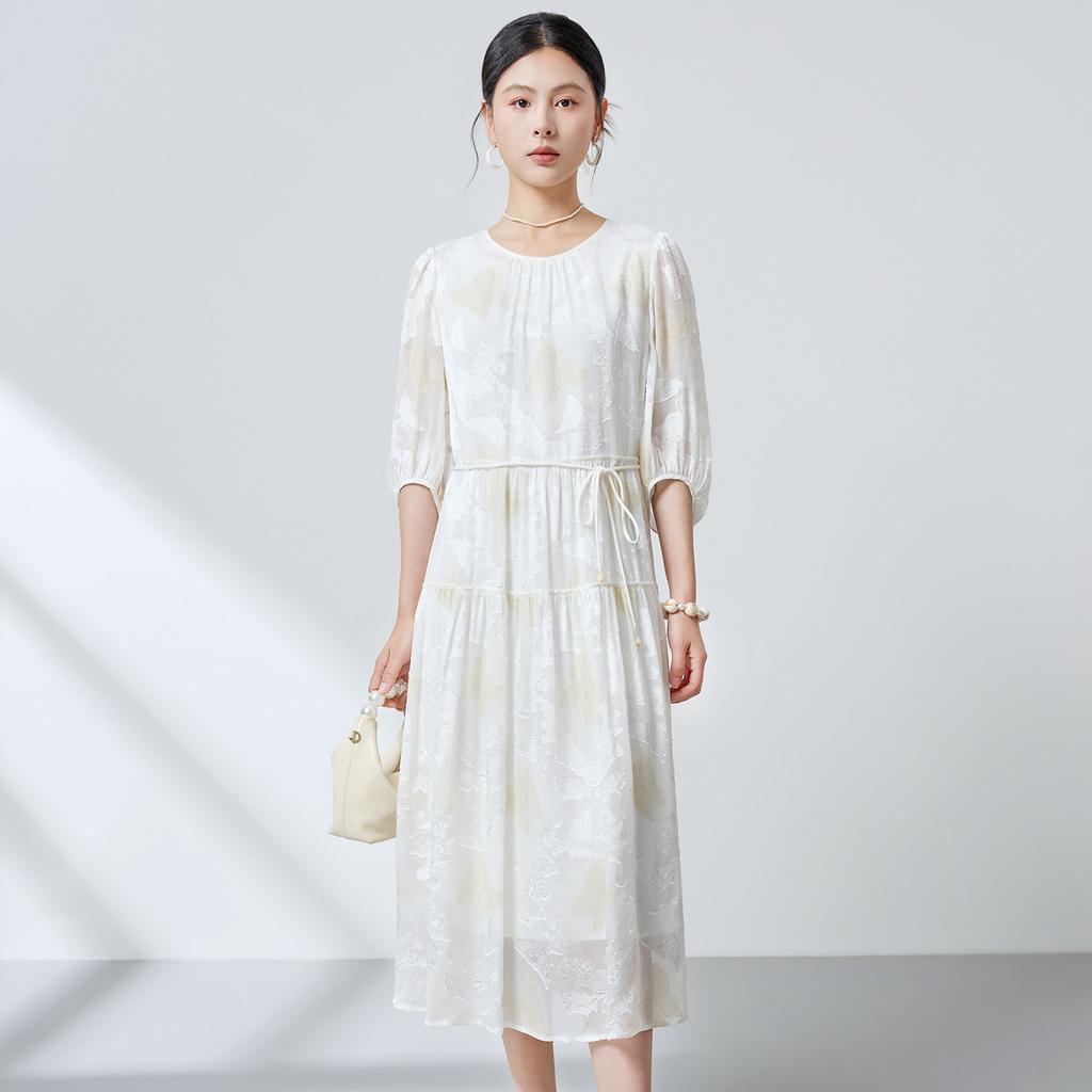 French temperament mulberry silk floral dress female summer 2026 new white fairy dress light luxury young high sense