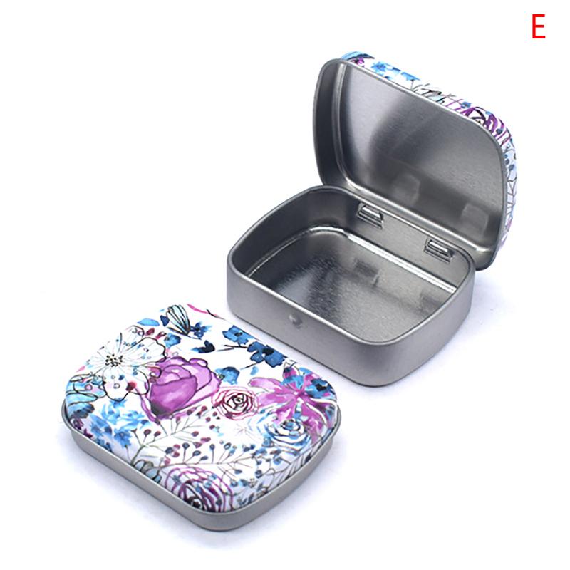 Portable Mini Metal Hinged Tin Box With Lid Rectangular Small Storage Container Candy Pill Case Pill Organizer Capsule Box