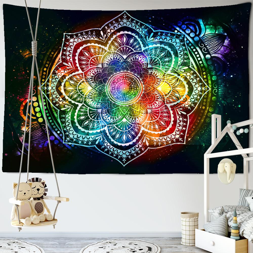 Psychedelic Mandala Flower Tapestry Wall Hanging Hippie Tapestries Boho Decor Tapestry Yoga Mat Carpet College Dorm Decoration