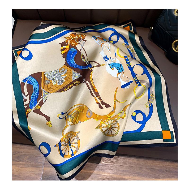

NEW Top Europe Carriage Printed 100% Silk Women Neck Tie Scarf Spring Summer Ladies Handkerchiefs Bags Ribbon Hair Scarfs 53CMX53CM