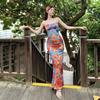 High-End Floral Bikini Three-Piece Set: Women's Slimming, Conservative Swimwear with Long Dress Cover-Up for Hot Springs.