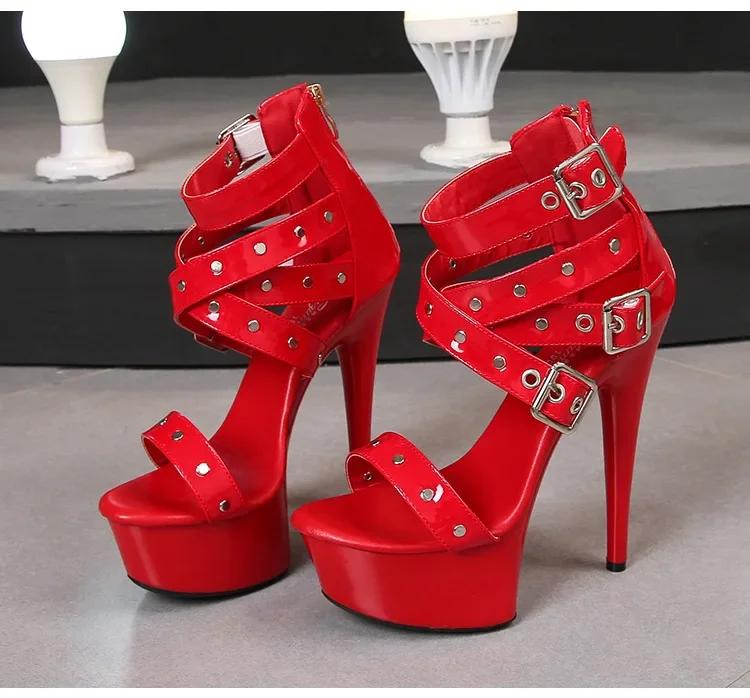 Voesnees Chic High Belt Buckle Sandals 14CM Women Zipper Wedding Shoes 2024 Summer Square Heel Platform Lady Party Models Shoes