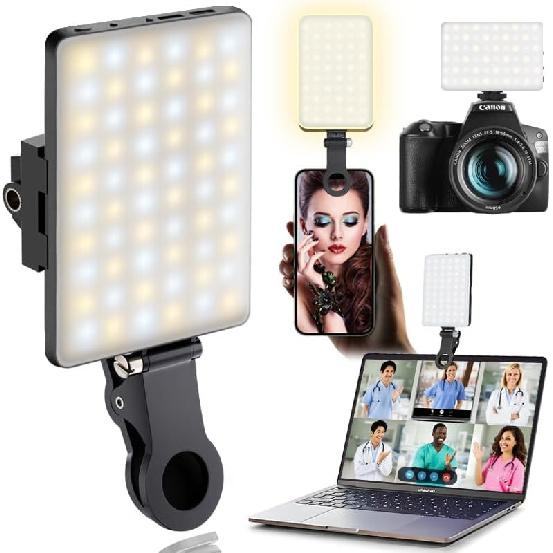 LED Portable Clip-on Selfie Light; Video Conference Lighting 3 Lighting Modes Suitable for iPhone Camera Laptop 7