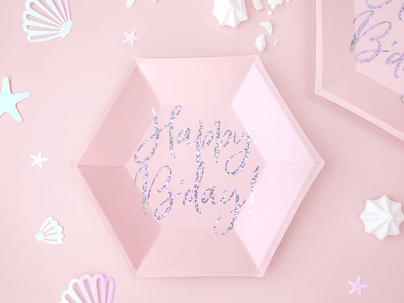 Partydeco Talerzyki Happy Bday Pudrowy Róż 20Cm / 6 Szt