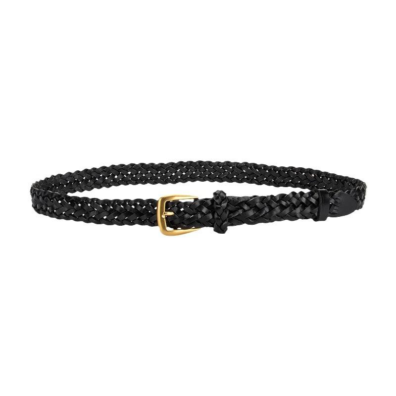 New Hand-woven Leather Belt Head Layer Cowhide Versatile Dress Decorative Alloy Pin Buckle Belt for Women