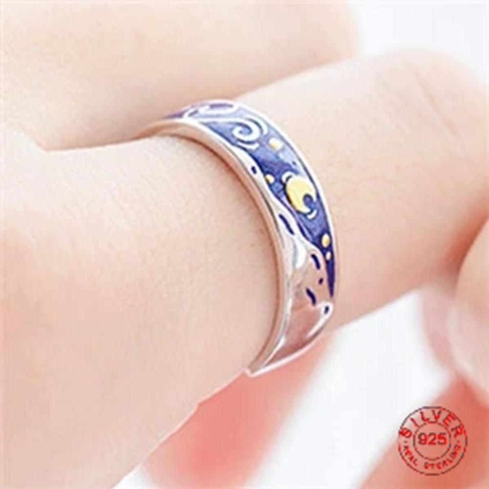 

Предотвращение Аллергии Луна Звездная Ночь Ван Гог Парные Кольца Арт Украшения Настоящая Пара Колец Для Женщин Мужчин Любовников Лучший Подарок