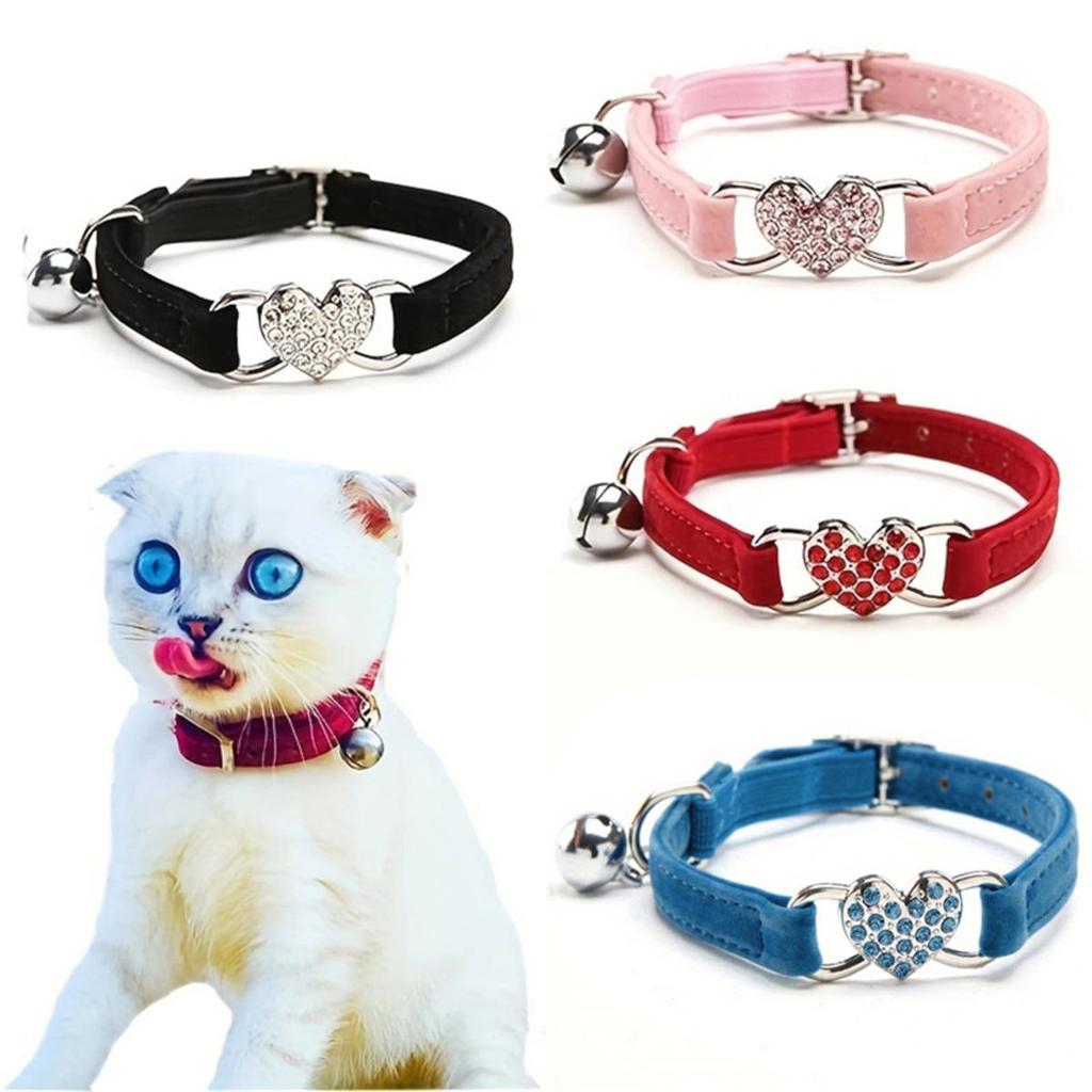 Haustierhalsband mit Glöckchen Liebesherzen Bunt Hund Welpe Katze Zubehör Kätzchenhalsband Verstellbar Sicherheitsglöckchen Ring Halskette Haustier