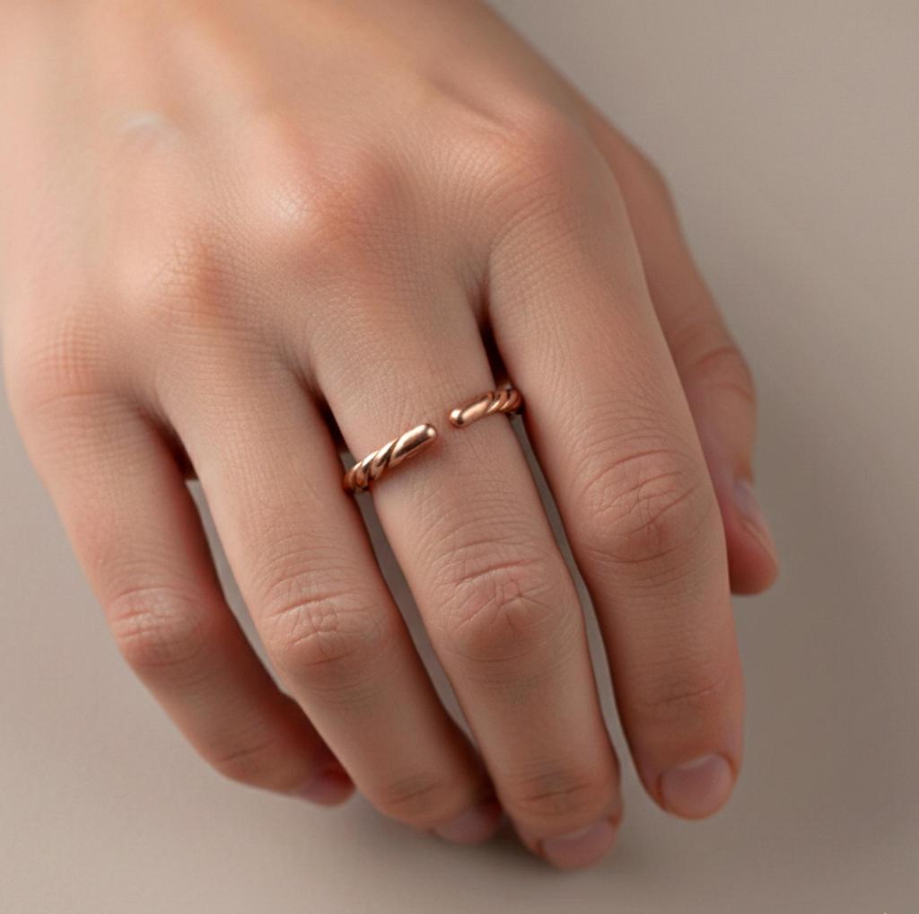 Pure Copper Twisted Ring – Handmade Adjustable Copper Band, Minimalist Healing Copper Jewelry, Open Cuff Band Ring