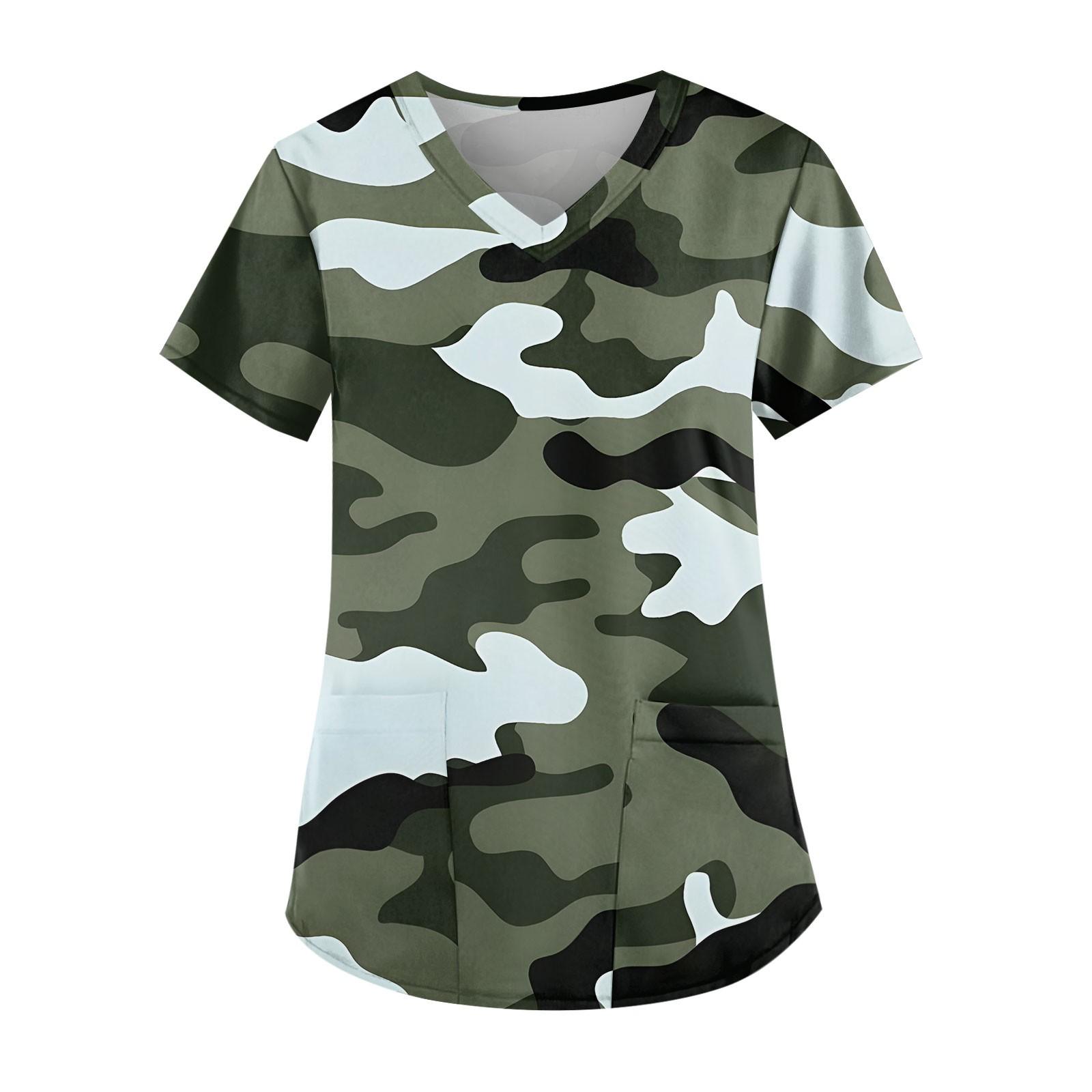 

Женская мода V-образный вырез повседневные камуфляжные принтованные топы с карманами рабочая одежда XXXXL