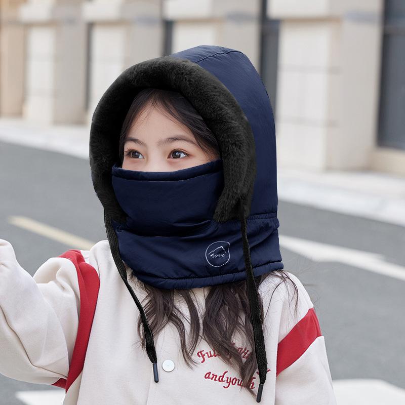 Children's hats, winter boys and girls outdoor warmth, fleece neck protection, scarf, mask, integrated pullover hat