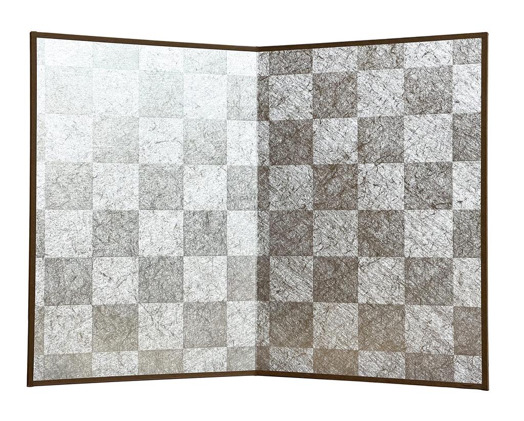 Kobaido Mini Folding Screen, Silver Checkered, Two-Panel, Vertical, 19cm X 26cm