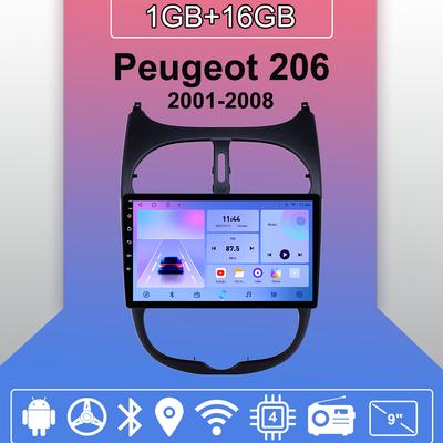 Autoradio Android Auto Carplay Für Peugeot 206 2001-2008 Multimedia Player Head Unit Stereo GPS Navigation BT WIFI 1+16GB