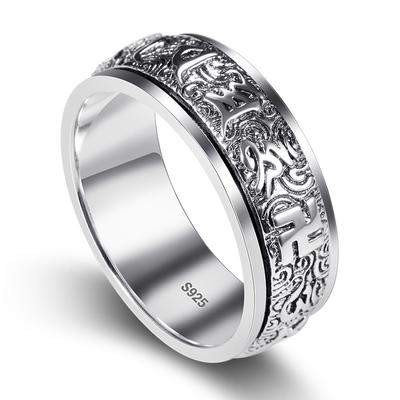 Rotating Ring Male Index Finger Accessories Personality Retro Carving Flower Pattern Buddhist Scriptures Male Ring Many Size