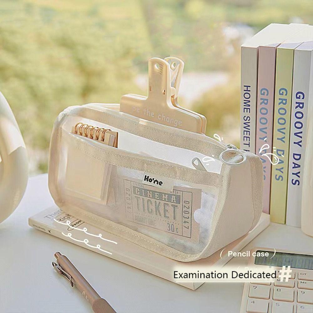 

Прозрачная сетчатая сумка для ручек, двухслойная сумка для хранения канцелярских принадлежностей, пенал, школьные и офисные принадлежности