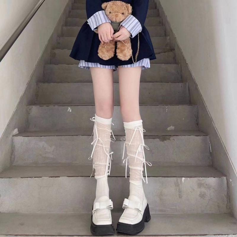 Ballet-Style Mary Jane White Lace Bow Ankle Socks - Super Thin Summer Mid Length