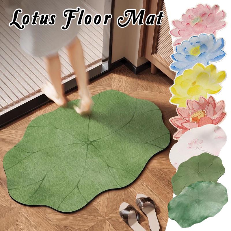 Chinesischer Stil Lotusblumenmuster Teppiche Grünes Lotusblatt Teppich 30x50cm Rutschfest Wohnzimmer Eingang Heimdekoration Fußmatte