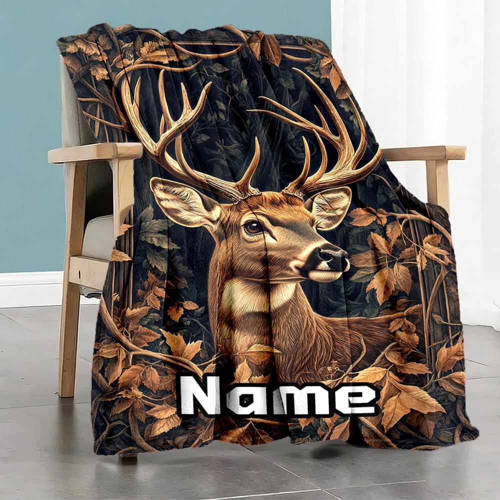 Elk06 Customize Text Blanket Cozy Customizable Blanket Comfortable Great for Couch Seaside Chair Bedding Four Seasons Multipurpose