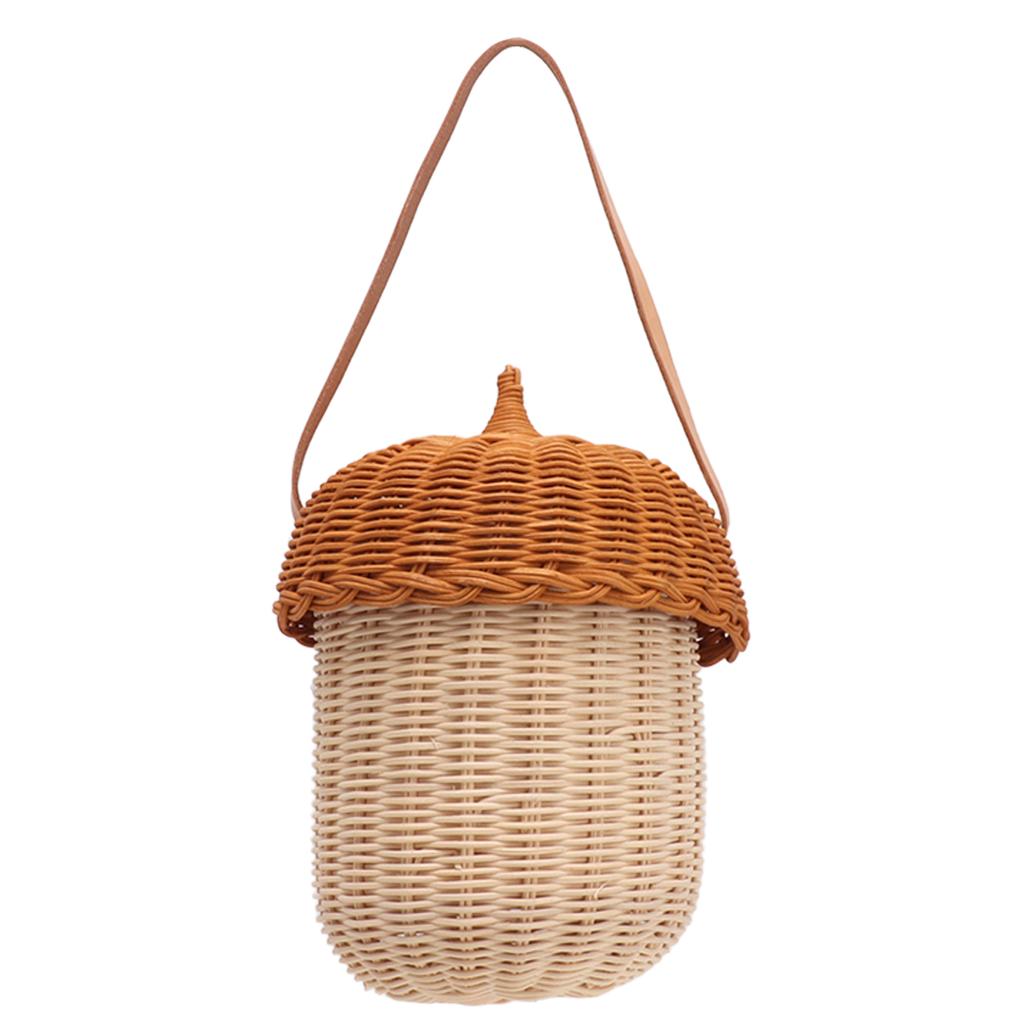 Small Rattan Storage Basket Hand Woven Decorative Acorn Shaped Basket Bag for Photography Props Household