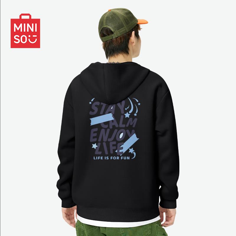 

MINISO Men s Trendy Hooded Zip-Up Sweatshirt L