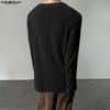 INCERUN Spring Men Round Neck Long Sleeve Crochet Casual Loose Pullover T-shirts Tops