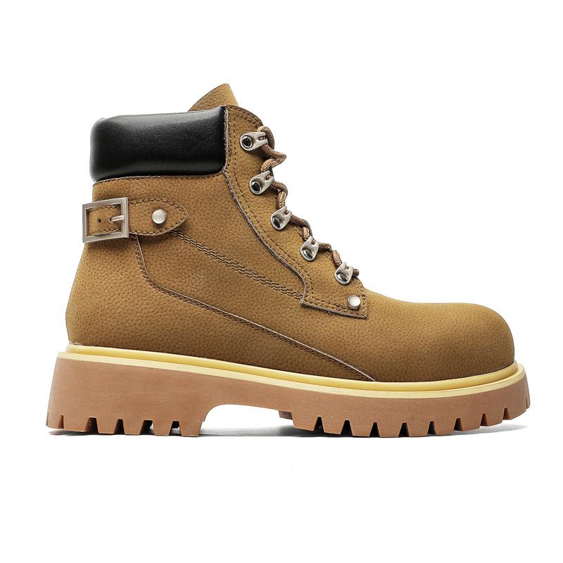 

3518 Ботинки Мартина на толстой подошве, увеличивающие рост, высокие, в стиле локомотив, рабочие, в стиле ретро, на шнуровке, для активного отдыха, альпинистские ботинки, ботинки цвета ревеня 44-Male code хаки