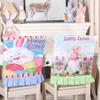 Rabbit Eggs Printed Chair Back Cover Easter Holiday Party Ruffle Hem Chair Slipcover Washable Furniture Protective Cover