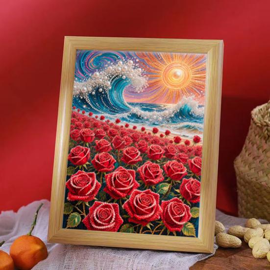 Kit de Pintura DIY com Pérolas Artificiais com Moldura de Madeira Tela Contas de Pérolas Artificiais Ferramentas Adultos Iniciantes Artesanato de Arte com Pérolas Artificiais Feito à Mão Decoração de Parede para Casa