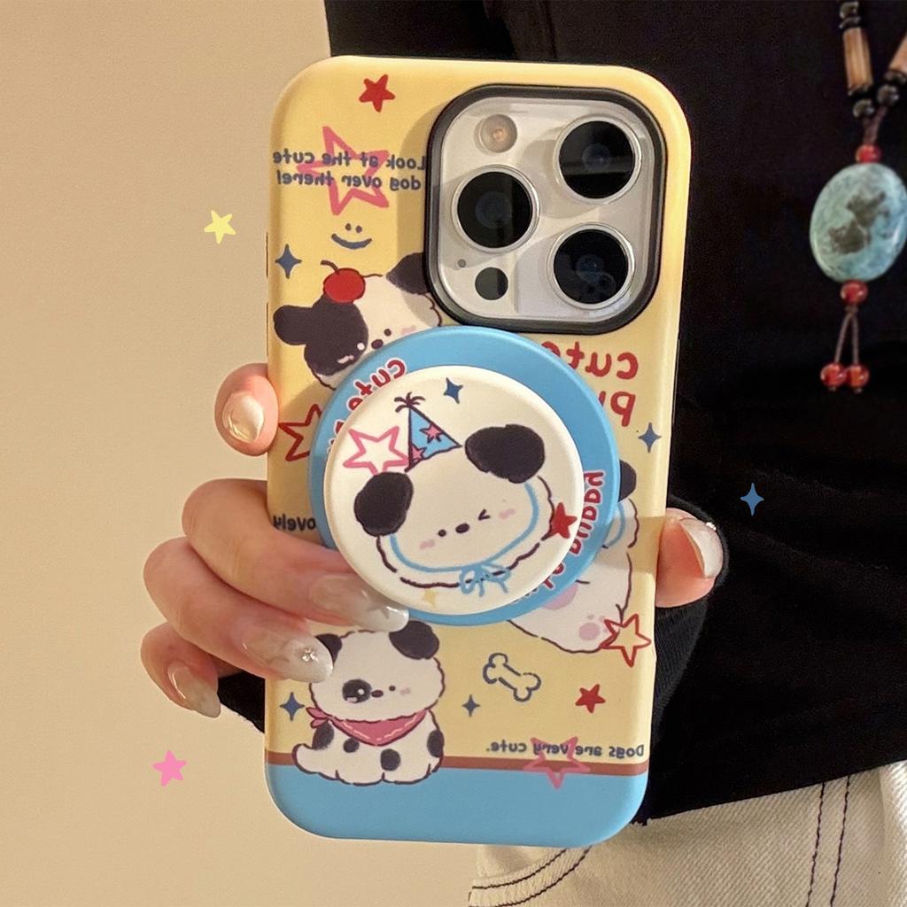 Children's Fun Dog Cartoon Magnetic Suction Bracket Apple iPhone17 Mobile Phone Case Is Suitable for 16 Film 15promax Korean 14