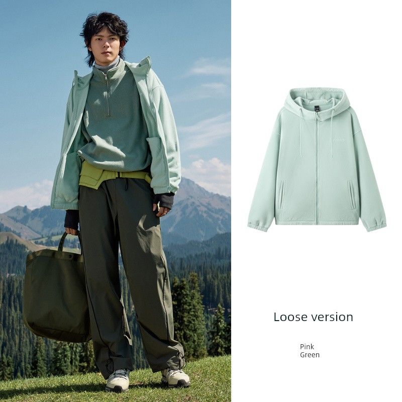 

Senma Outwear Men s 2024 Winter New Simple Fashion Antistatic Polar Fleece Couple Jacket Comfortable Top Tide Hooded-Pink Green 40337 185/100A/XXL