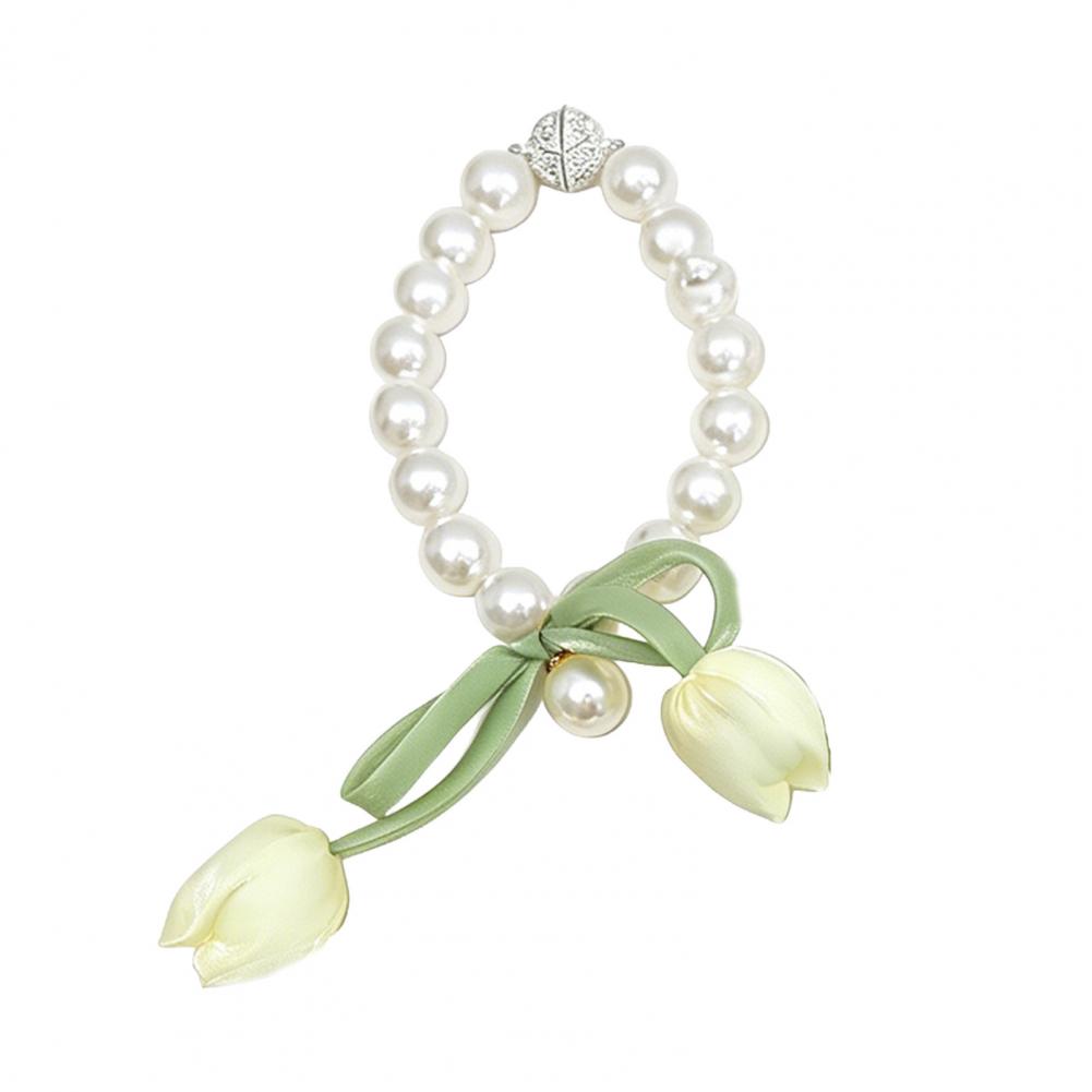 Magnetic Curtain Tiebacks, with Pearl And Tulip Buds Decor, Easy Fixing No Drilling Curtain Ties for Home Bedroom Living Room