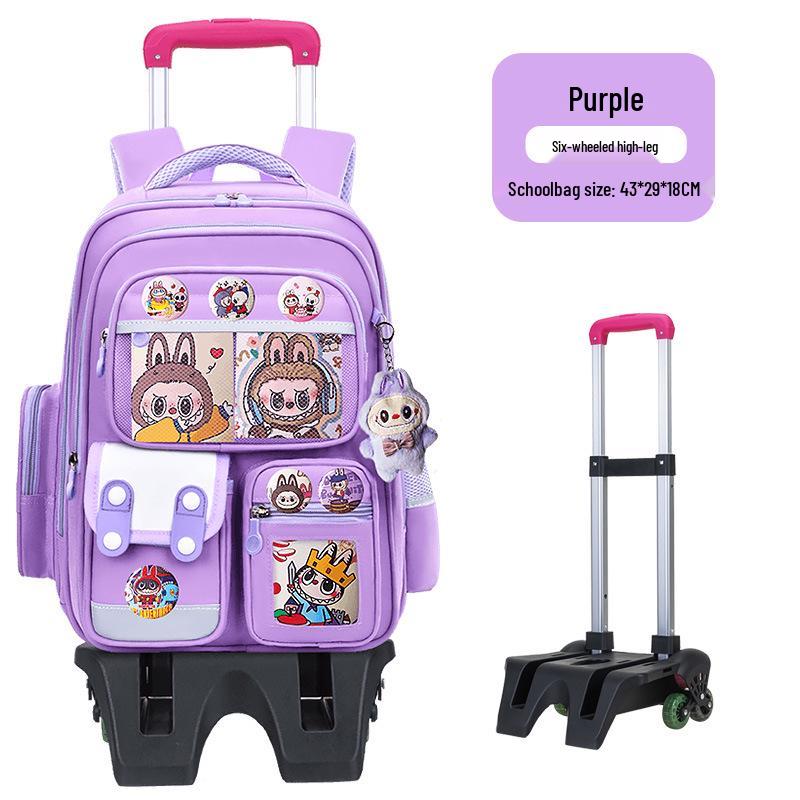 Cartoon Trolley Backpack for Grade 2-6 Students - Large Capacity Schoolbag for Boys & Girls