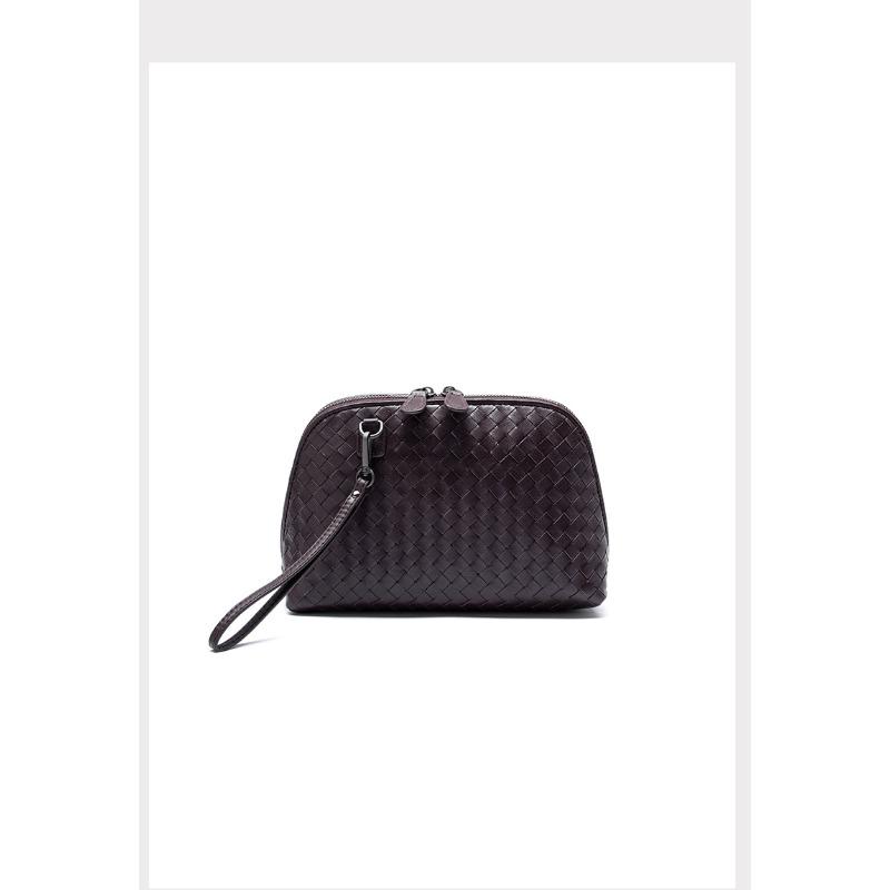 Cross Border Trend New Woven Women's Bag Top Layer Sheepskin Handmade Woven Diagonal Cross Bag Hand-held Makeup Bag