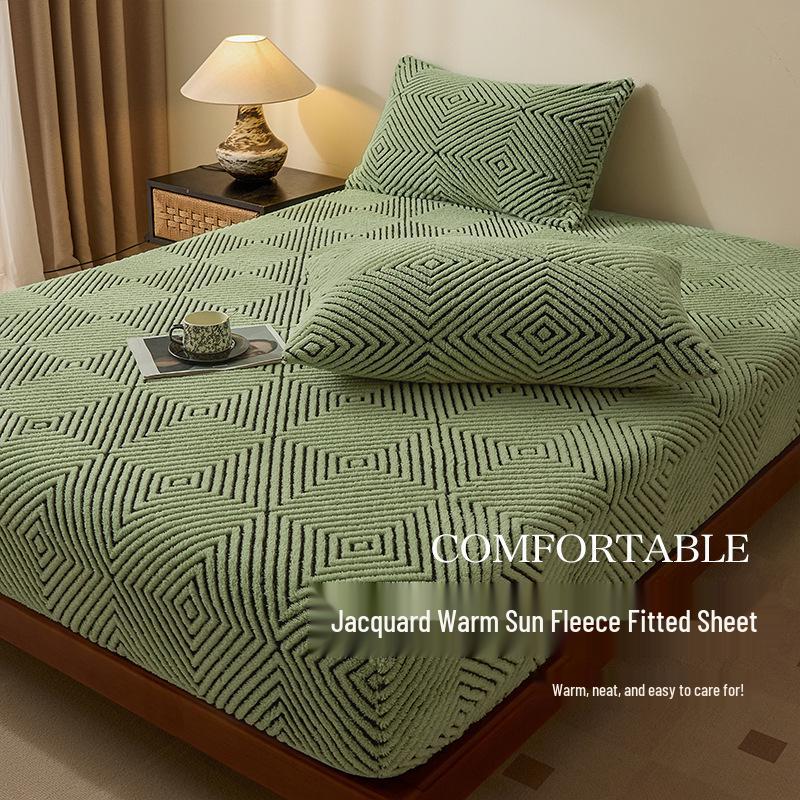 Jacquard Leichter Luxus Warme Sonne Fleece Spannbettlaken - Rutschfester Dicker Tagesdecke Matratzenschoner für Alle Jahreszeiten