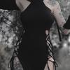 Goth Dark Cosplay Hoher Schlitz Sexy Bandage Damenkleider Y2K Mall Gothic Neckholder Slim Midi Kleid Schwarz Grunge Stil Alt Partykleidung