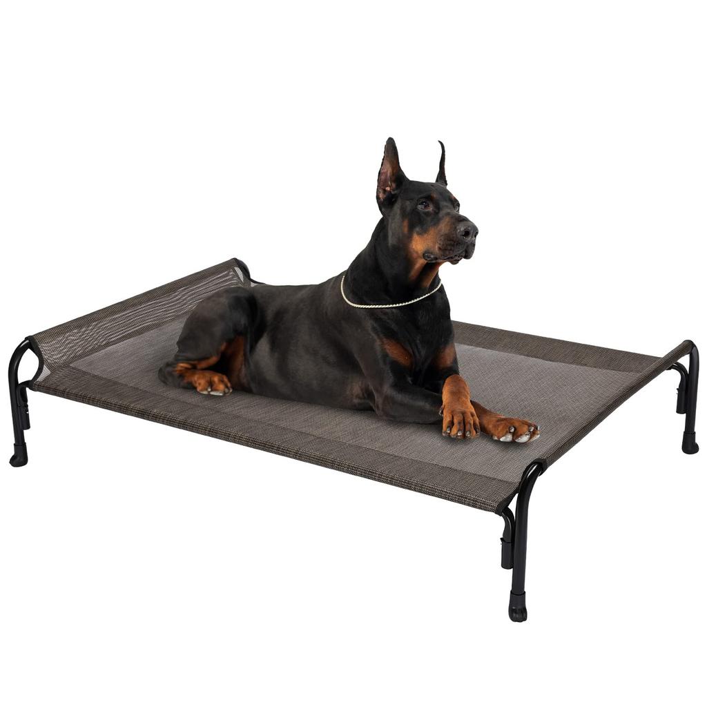 Veehoo Dog Outdoor Raised Dog Cot for Large Cooling Camping Pet Bed with Slope Headrest for Indoor and Outdoor Washable and Extra Gray Bed/Dog Bed,