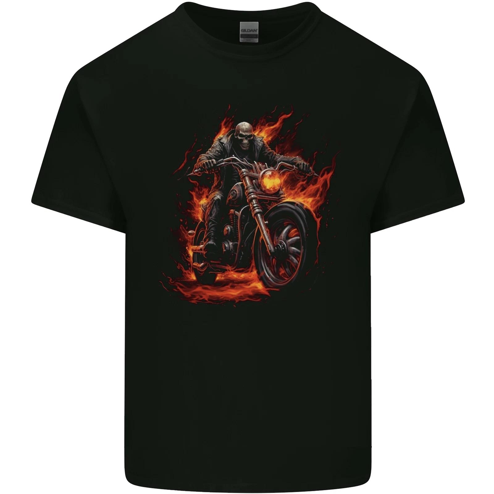Skull Biker Motorcycle Motorbike Grim Reaper 24 Kids T-Shirt Childrens S