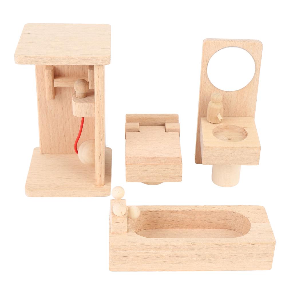Wood Mini Bathroom Toy Set Bathtub Sink Toilet Bathroom Furniture Accessories for Children Birthday