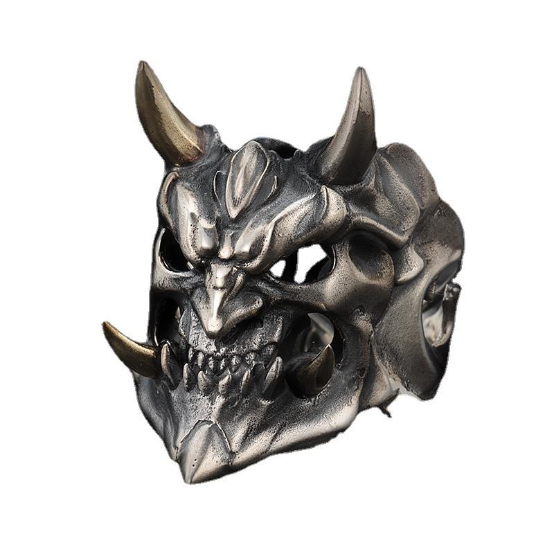 Anillo Abierto de Cabeza de Fantasma de Calavera Retro para Hombre y Mujer – Diseño de Máscara Prajna