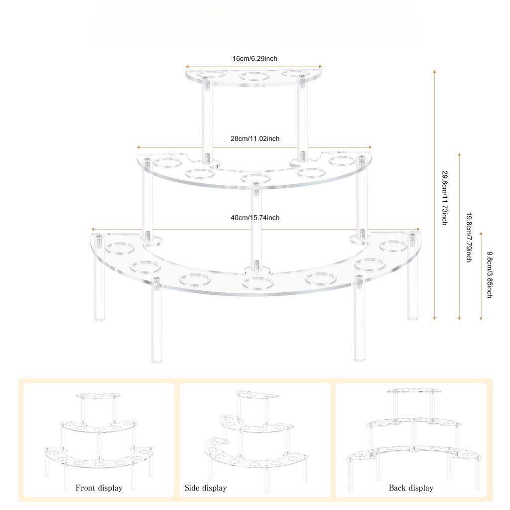 Cupcake Holder Acrylic Dessert Stand For Ice Cream Display Three-tier Design Stable Base Support Quick Assembly