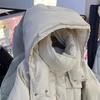 Women's Autumn Winter Down Jacket Short Hooded Single Breasted Loose Adjustable Waist Straight Tube White Duck Down Coat