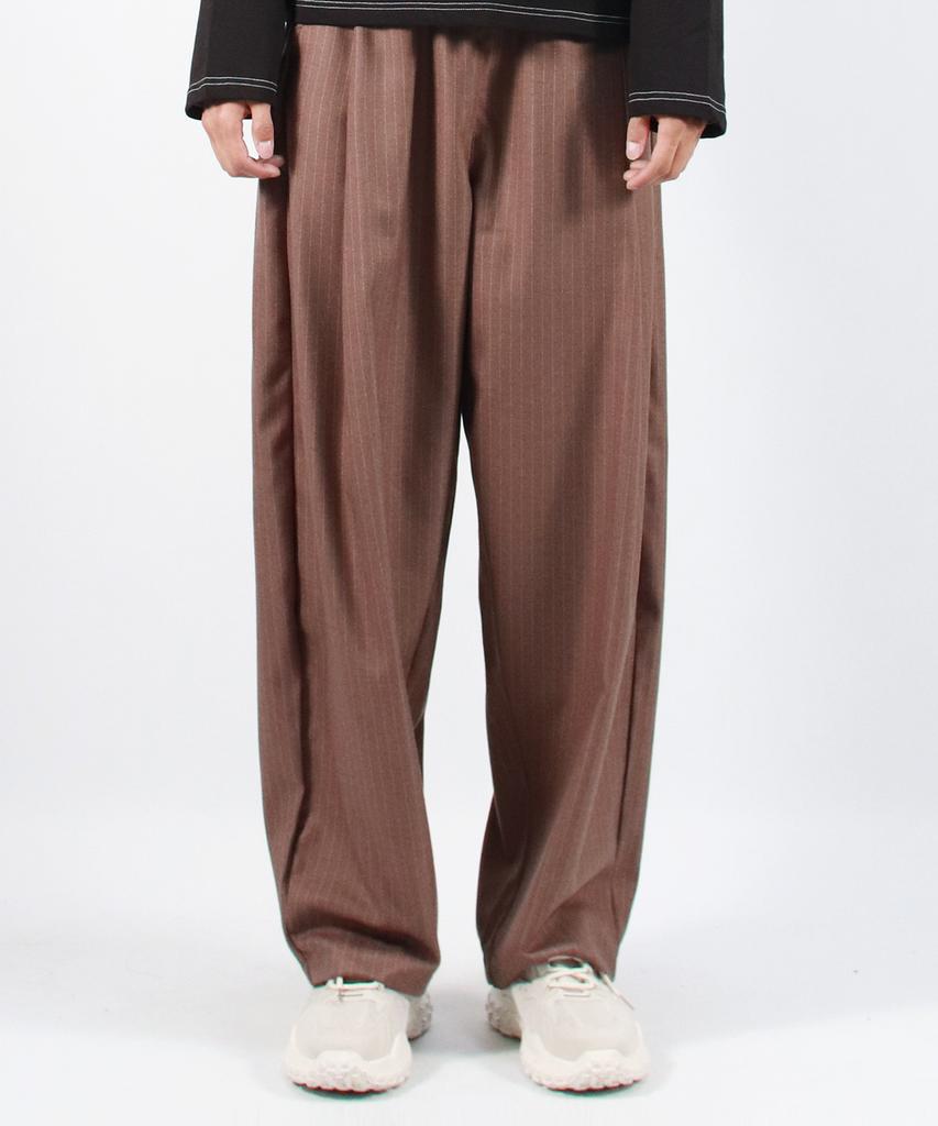 Deumakeu M Stripe Chicano Wide One-Tuck Pants -Brown