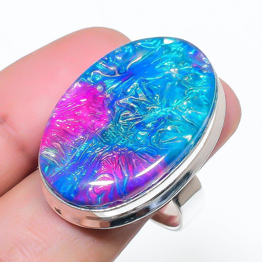 Natural Dichroic Glass Gemstone 925 Sterling Silver Jewelry Ring Size 8.5 AR-16869