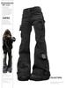 Women's Flare Cargo Jeans Harajuku Japanese Low Rise Denim Pants Abi Y2k Bell Bottom American Retro High Street Dark Academia