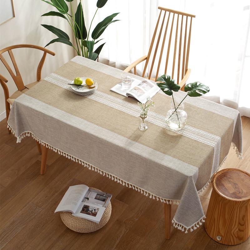 Japanese Cotton Linen Tassel Table Runner & Dust Cover - Plain Color with Heat Insulation.