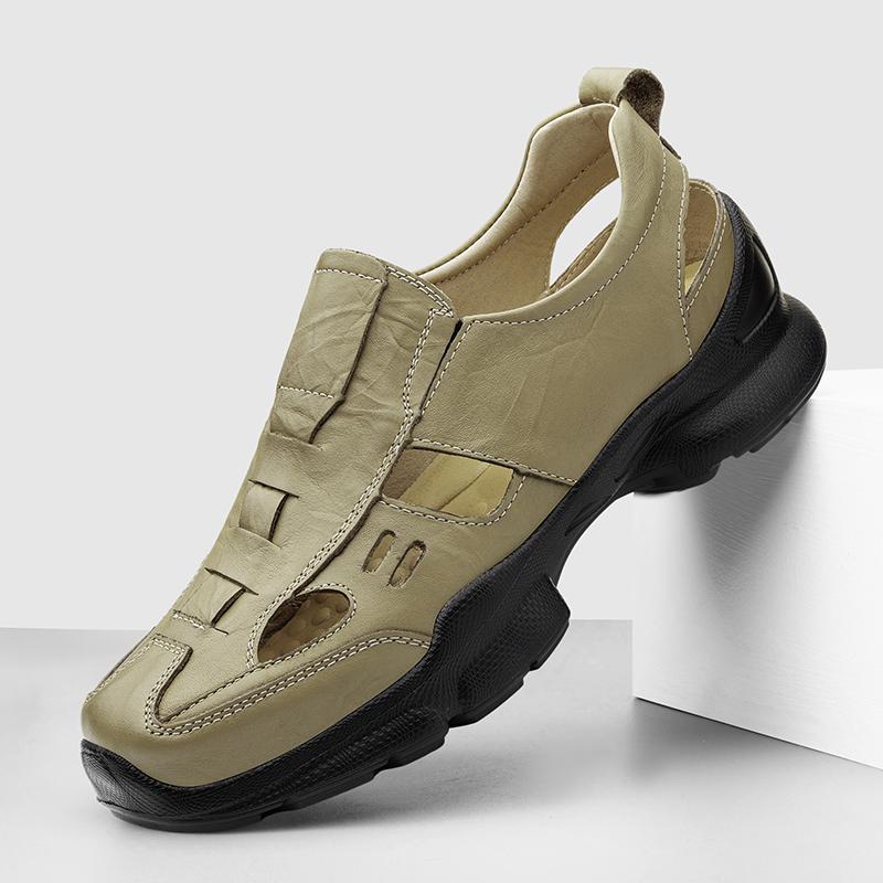 Fashion Genuine Leather Men Summer Casual Shoes Fashion Sandals Breathable Outdoor Sandalias Man Anti-collision Toe Beach Shoes Sneakers