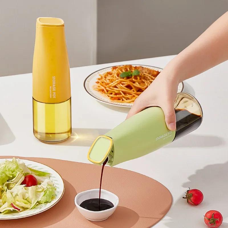 500ml Oil Bottle Tank Automatic Cap and Leakproof Olive Oil Dispenser Camping BBQ Baking Soy Sauce Glass Container Pot Jar
