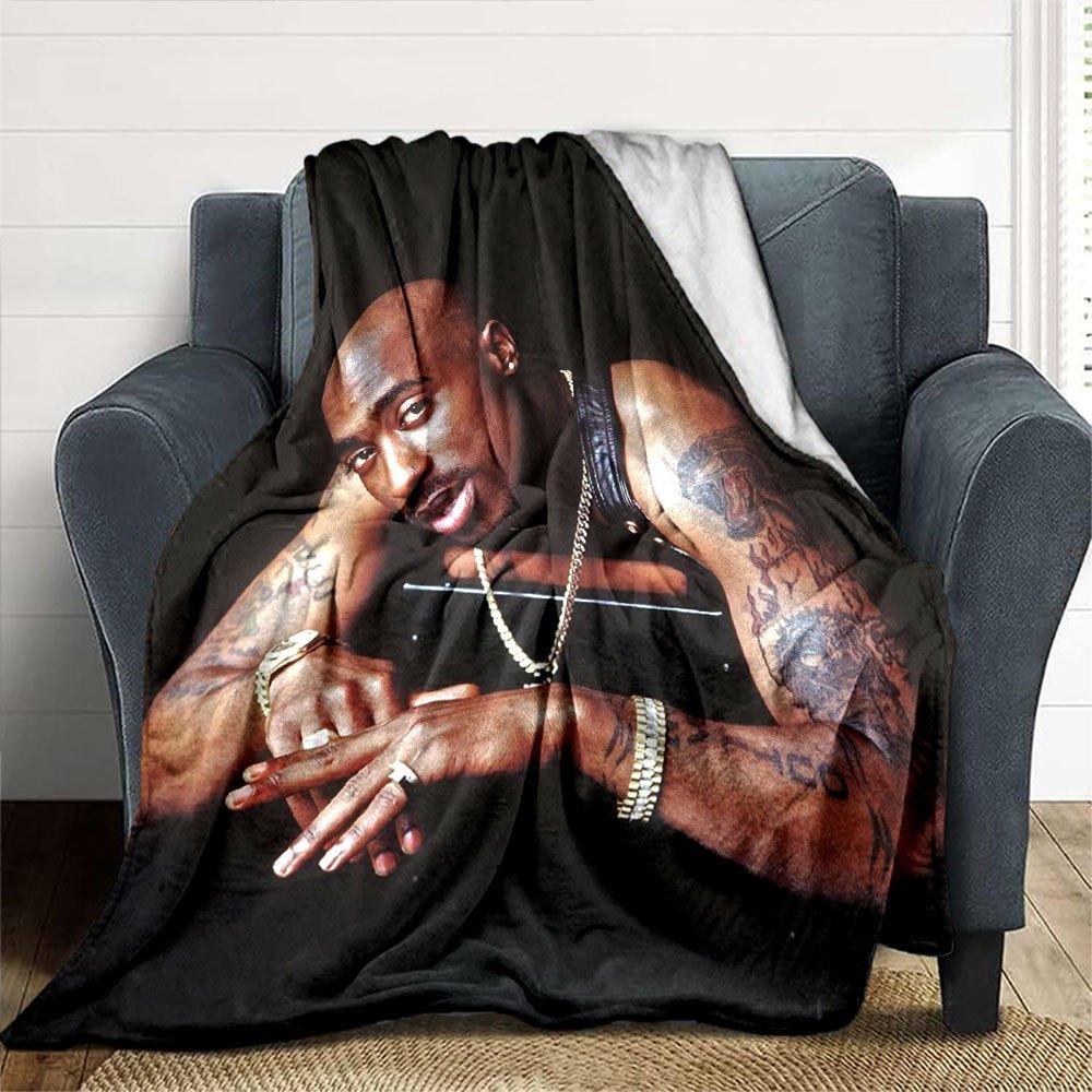 1 Stück 2Pac Hip Hop Decke Weich Leicht Ganzjahres Mehrzweck Überwurf für Sofa, Bett, Büro & Picknicks, Französischer Stil mit Ikonischem Albumcover & Zitaten