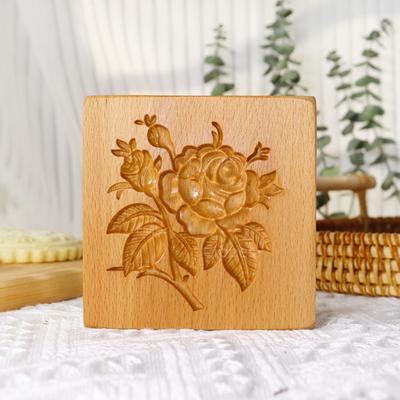 Wooden Cookie Molds with Rose Flower Patterns, 3D DIY Carved Embossed Cookie Cutter Moulds for Baking, Fondant Cake Biscuit Tool
