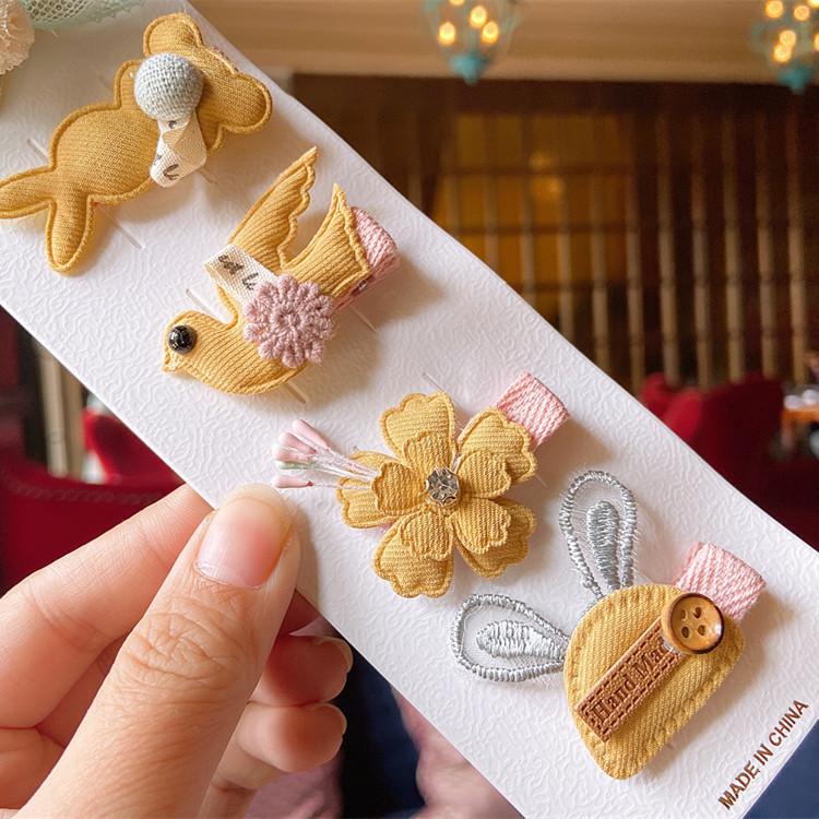 5 Pieces Set Cute Baby Handmade Cartoon Hairpin Lovely Little Girl Flower Side Clip Children Hair Accessories Kids Hair Clips