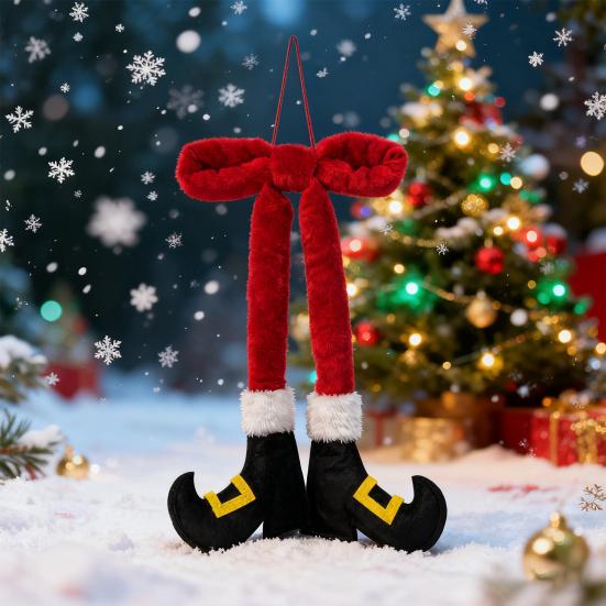 Vánoční sametová dekorace elfí nohy Ručně vyrobená Domácí Kancelář Festival Sváteční Párty Okno Dveře Závěsná Plyšová Mašle Ozdoba